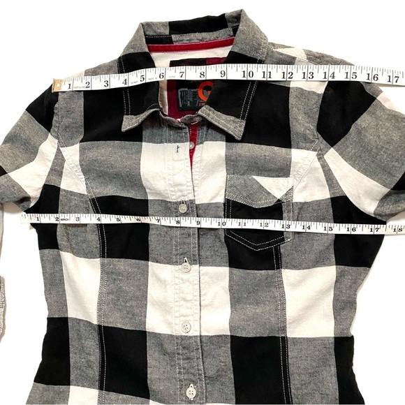 Black White Long Sleeve Button-down Plaid Cotton Flannel Shirt Medium Grunge - Picture 12 of 15